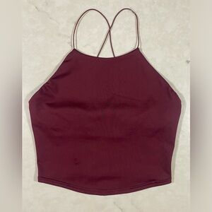 ALO Yoga XS Maroon Cropped Spaghetti Strap Tank Built in Bra